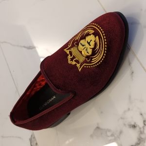Lion Face Red and Yellow Velvet Men's Dress Slides